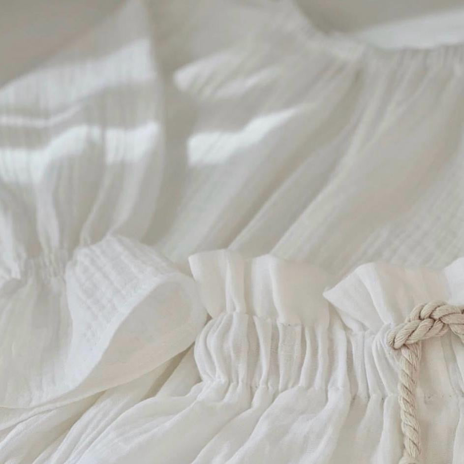 MUSLIN SET WITH RUFFLE CUFF ELASTIC WAIST