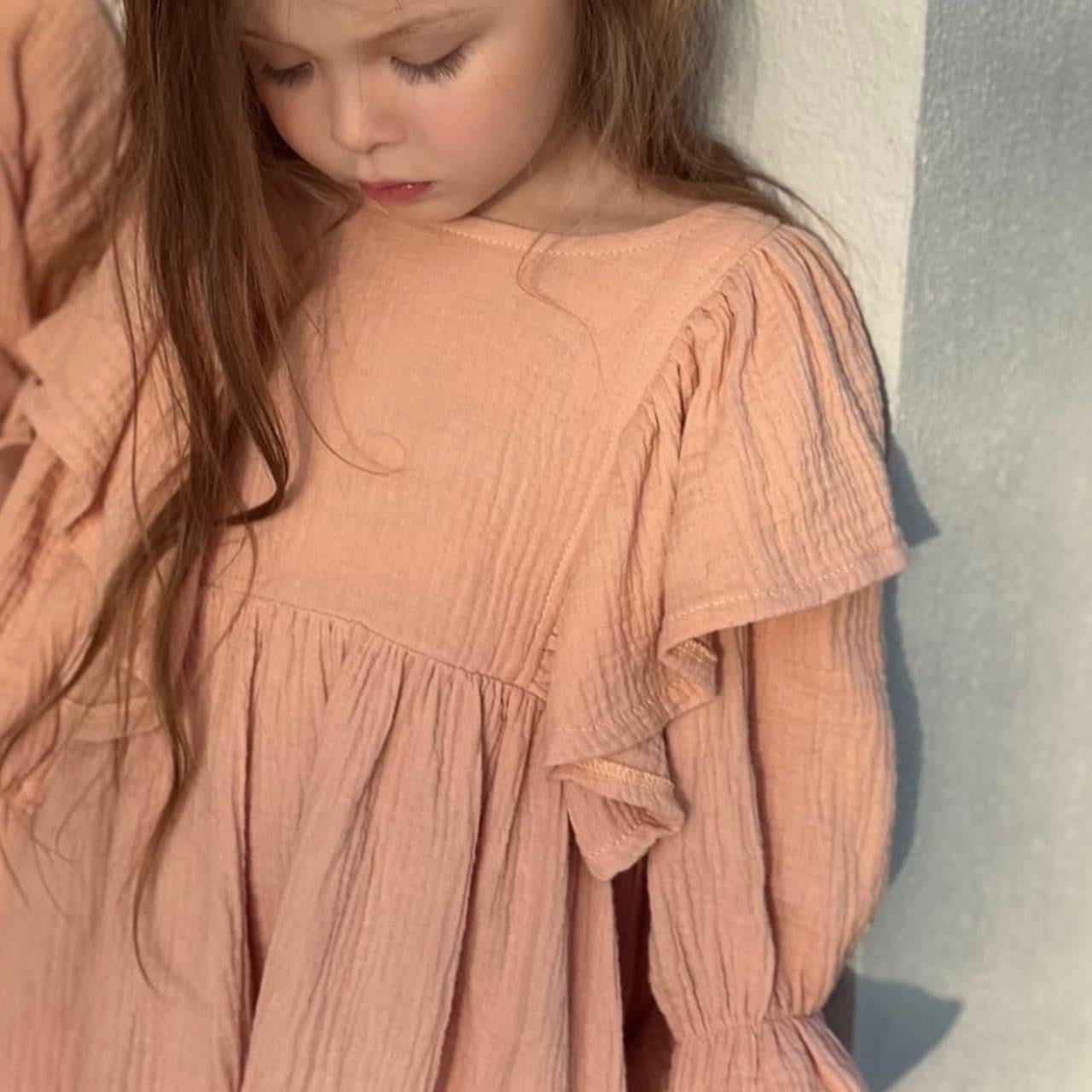 MUSLIN RUFFLE SHOULDER DRESS