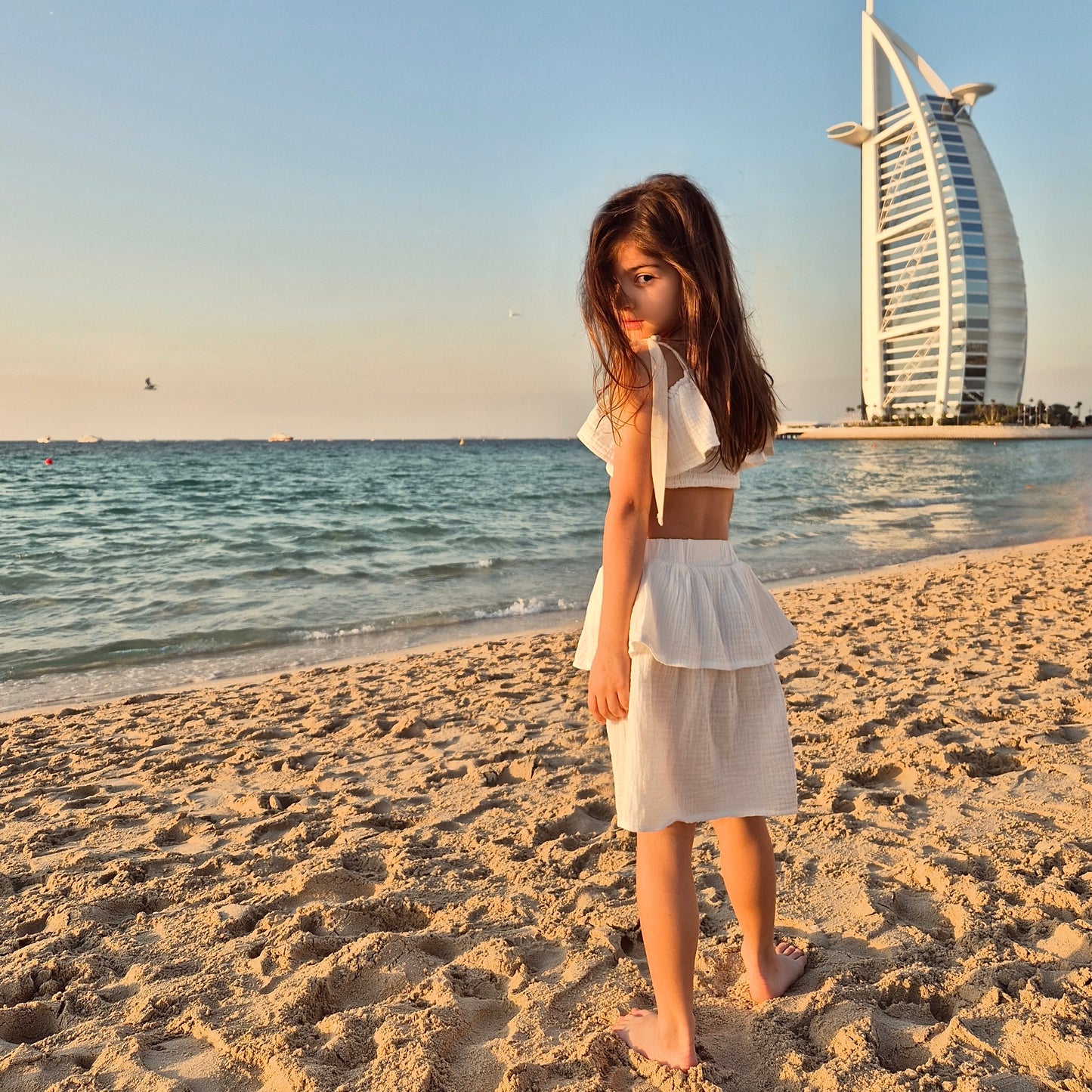 MUSLIN SET WITH CROPPED RUFFLE TOP & MID LENGTH SKIRT