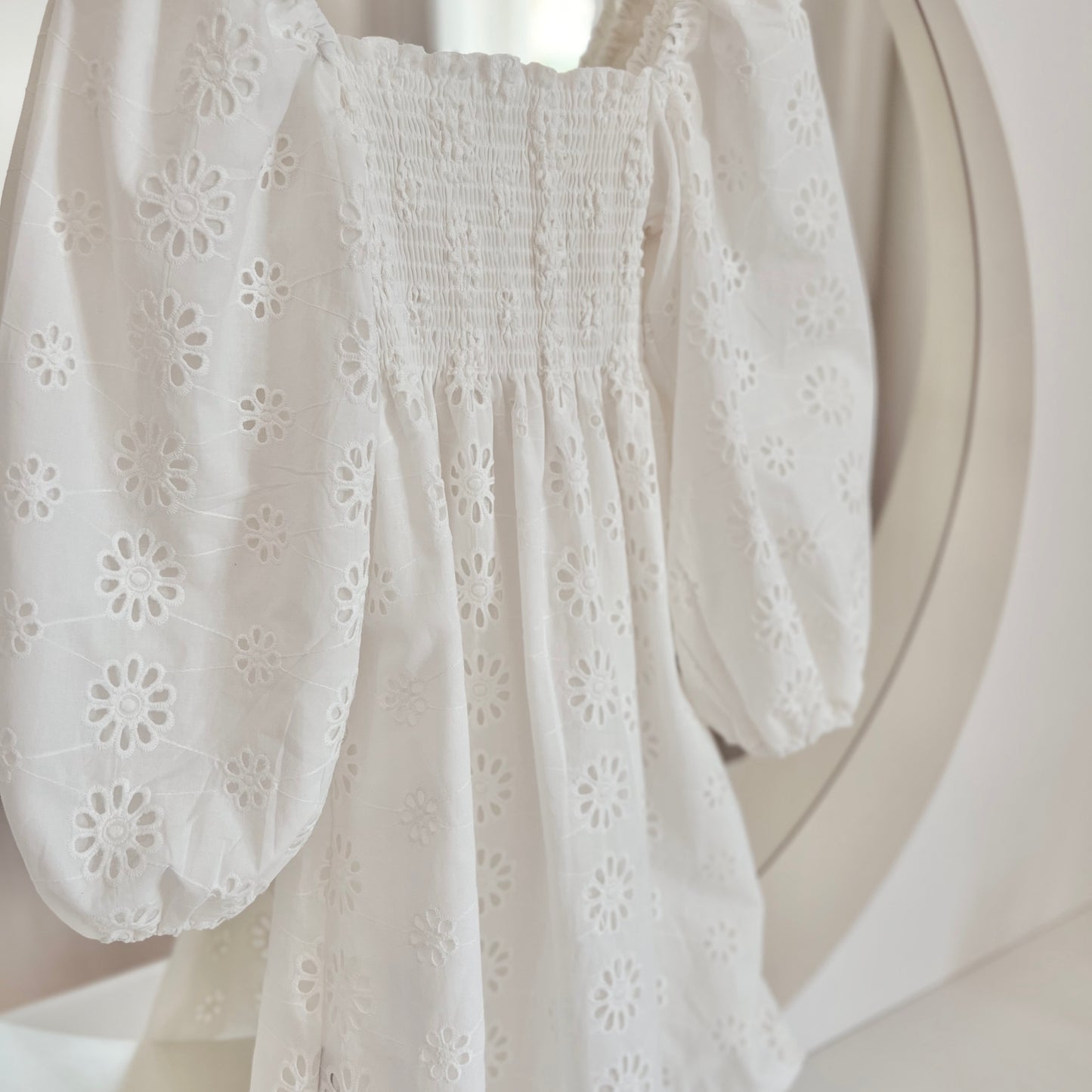 EYELET DRESS WITH PUFF SLEEVES