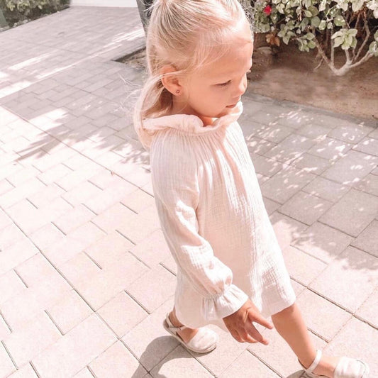 HIGH COLLAR MUSLIN DRESS