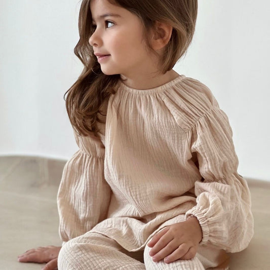 MUSLIN PUFF SLEEVE DRESS