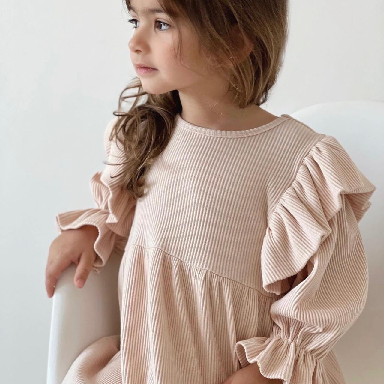RIB RUFFLE SHOULDER DRESS