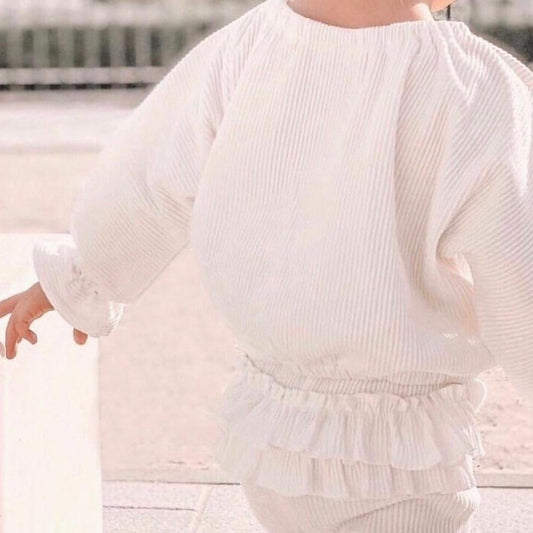 RIB RUFFLE CUFF SWEATER
